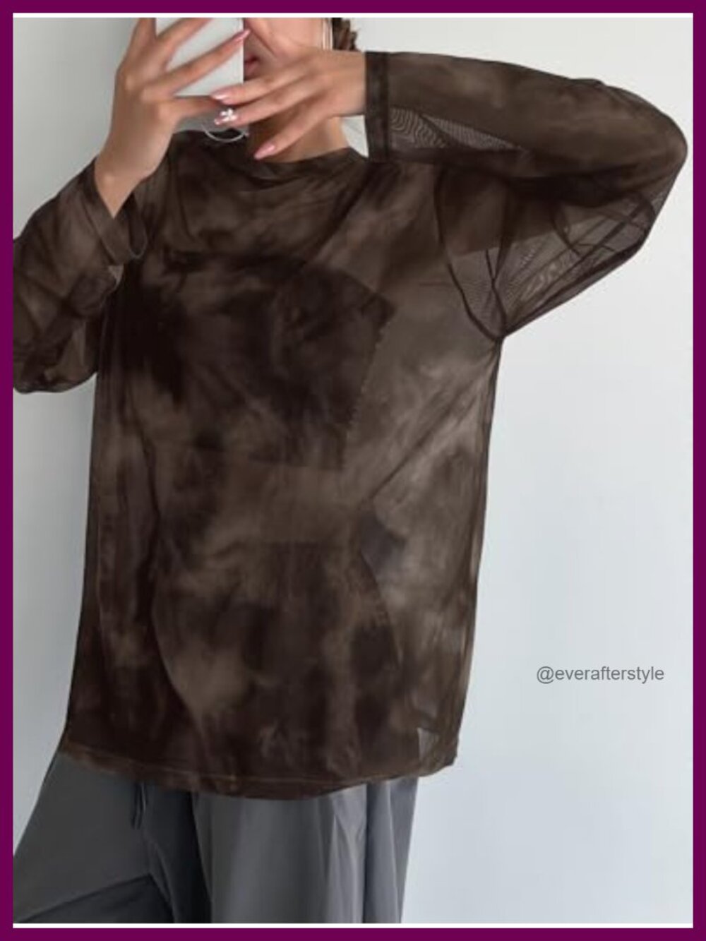Verdusa Y2K Sheer Mesh Long Sleeve Oversized T-Shirt Women's - Picture 2 of 5